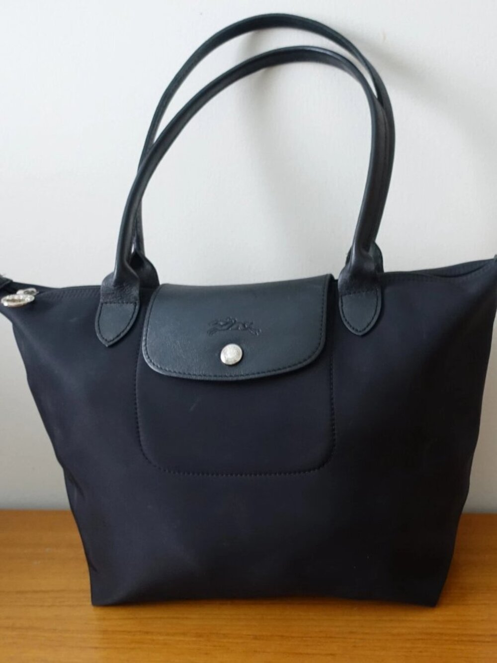 Black Casual Leather Trim Shoulder Tote Bag
